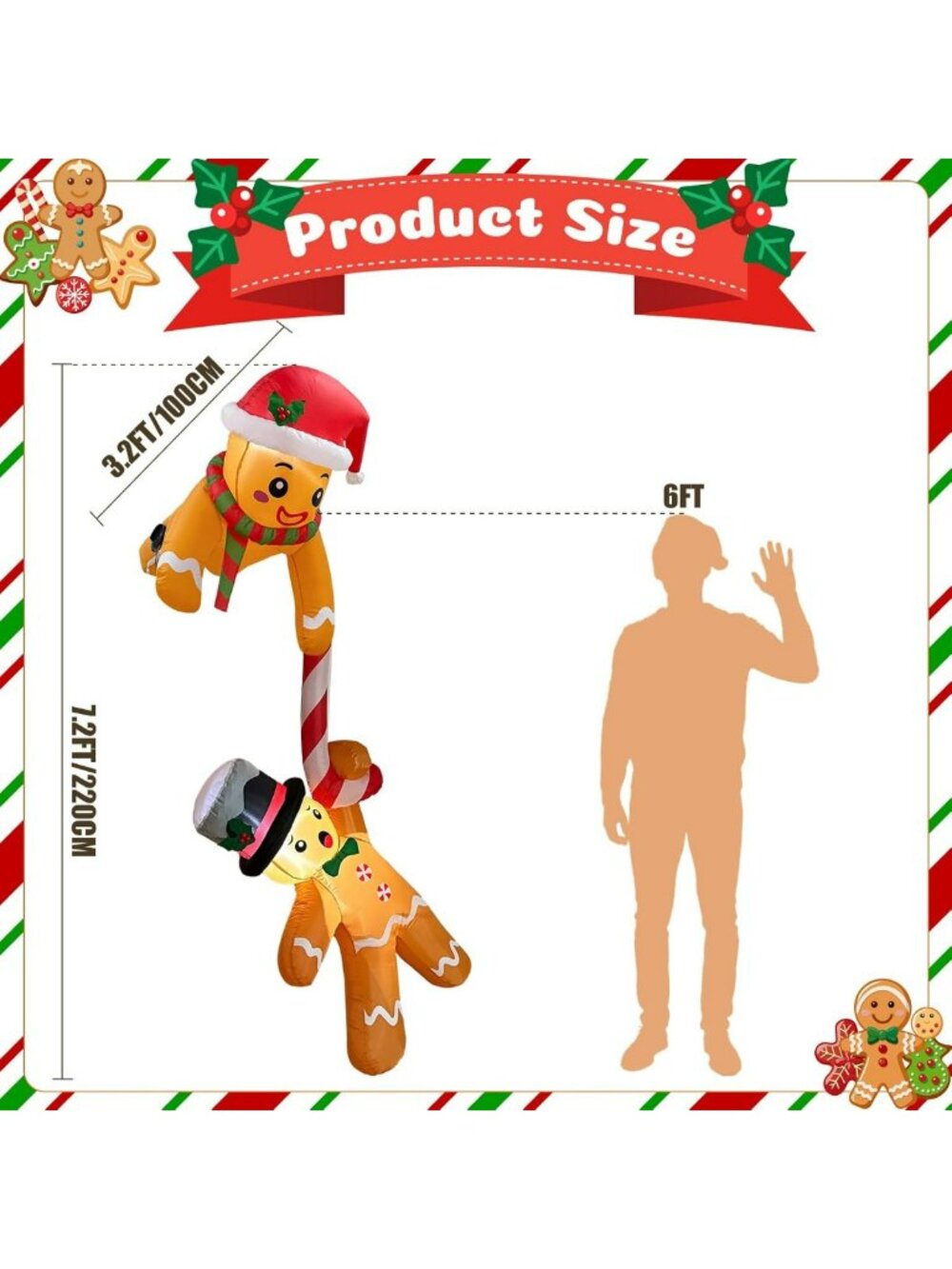 Gingerbread Inflatable Christmas Decor - 7FT Outdoor Holiday Decoration - Picture 3 of 9